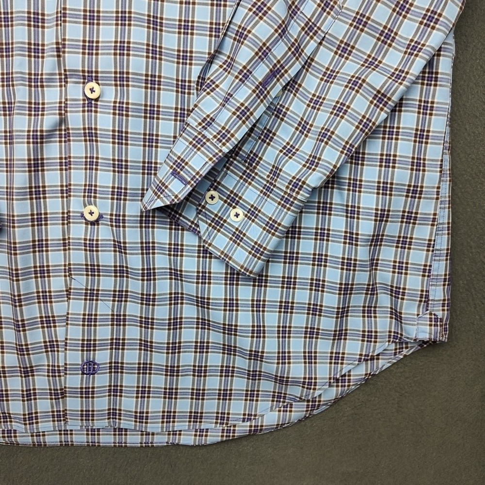 David Donahue Shirt Mens Medium Blue Plaid Button Up Spread Dress Work School - Picture 5 of 12